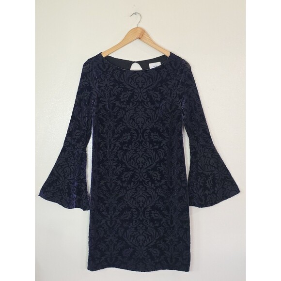 Eci Blue Velvet Burnout Dress Size XS Bell Sleeve Whimsigoth Whimsical Floral - Picture 1 of 10